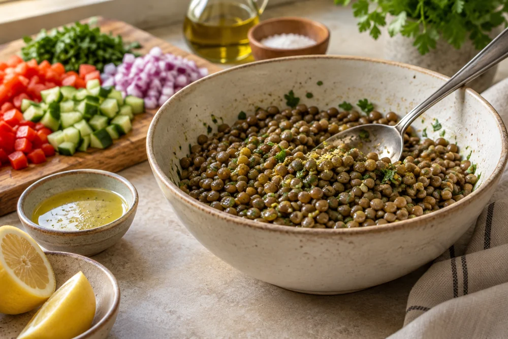 Linsen-Feta-Salat mit Gurke: Zubereitung