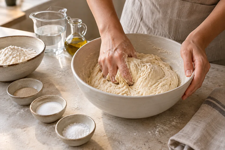 Manakish mit Za’atar und Olivenöl: Hefeteig ansetzen.