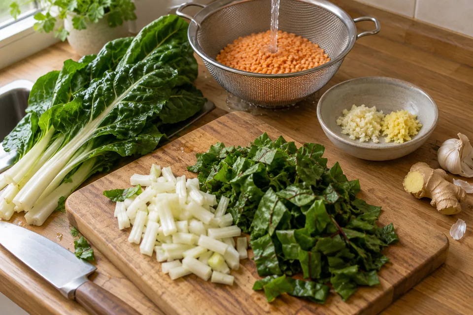 Mangold-Linsen-Curry mit Kokosmilch: Zubereitungsschritt 1