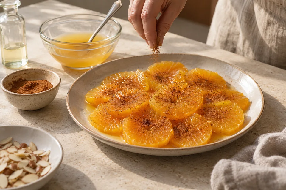 Orangensalat mit Zimt und Orangenblüte: Sanft aromatisieren.