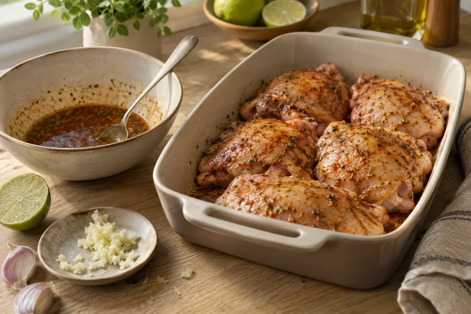 Peruanisch inspiriertes Hähnchen mit grüner Sauce – Einblick in Zubereitungsschritt 1