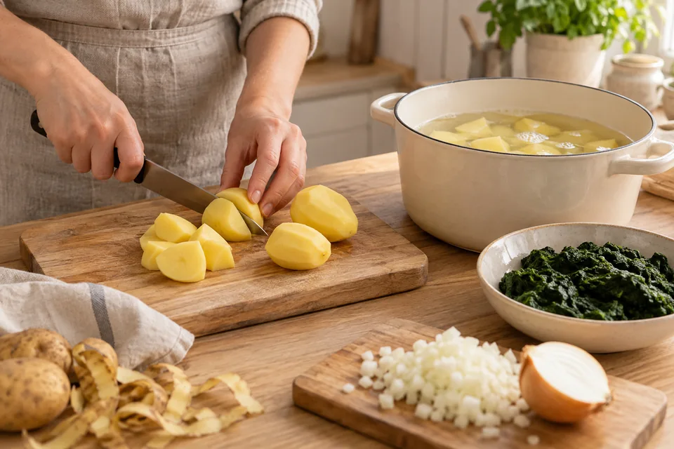 Rahmspinat mit Kartoffeln und Spiegelei – Zubereitungsschritt 1