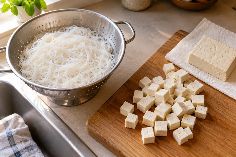 Vietnamesisch inspirierter Reisnudelsalat mit Tofu: Zubereitungsschritt 1