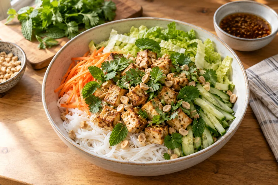 Vietnamesisch inspirierter Reisnudelsalat mit Tofu: Zubereitungsschritt 4