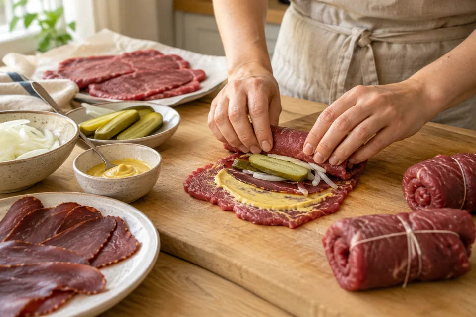 Rinderrouladen mit Pastırma – Zubereitungsschritt 1