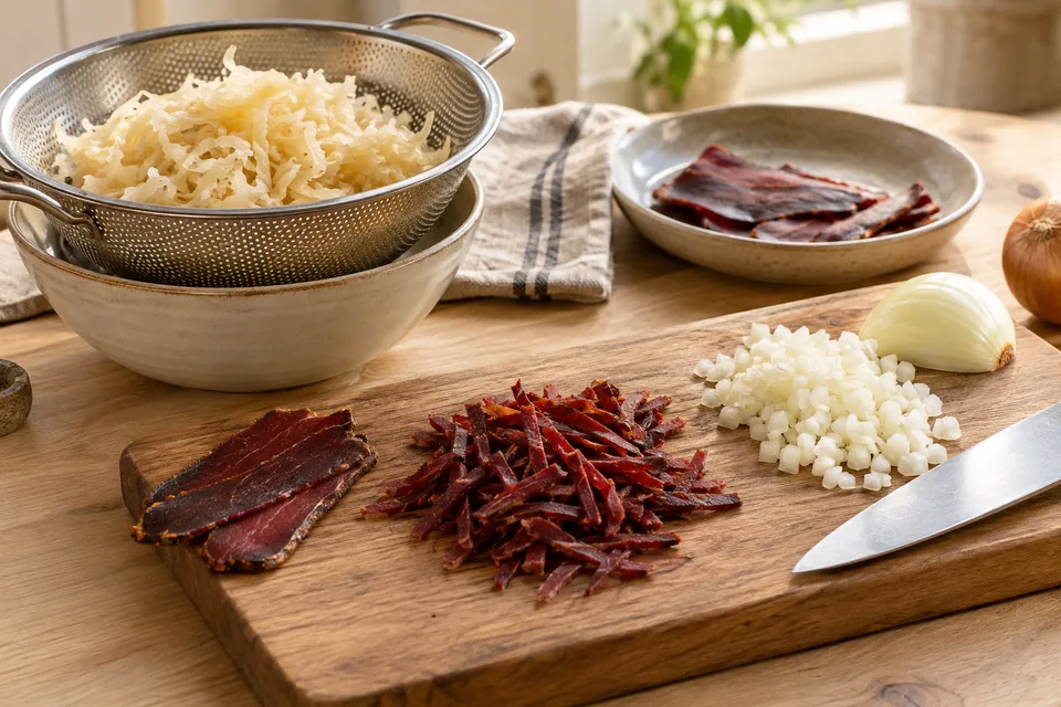 Schupfnudeln mit Sauerkraut und Pastırma – Zubereitungsschritt 1