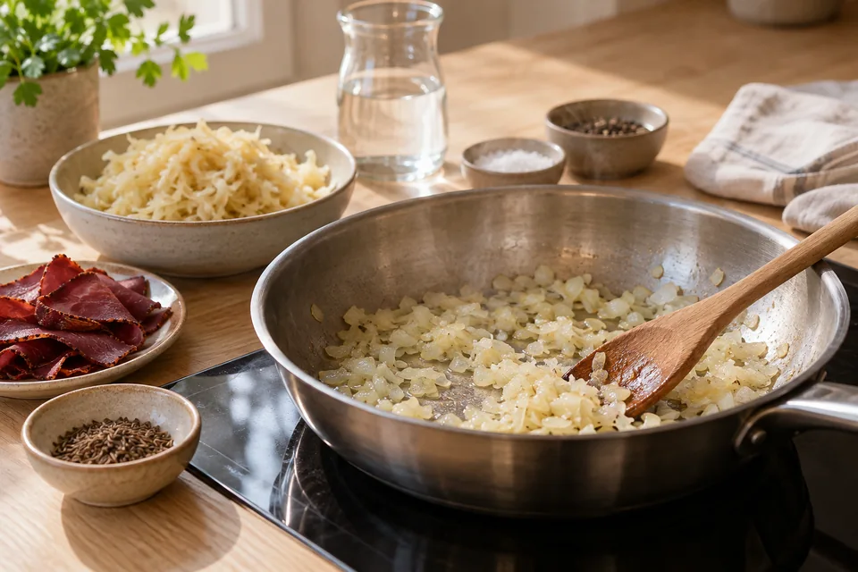 Schupfnudeln mit Sauerkraut und Pastırma – Zubereitungsschritt 2