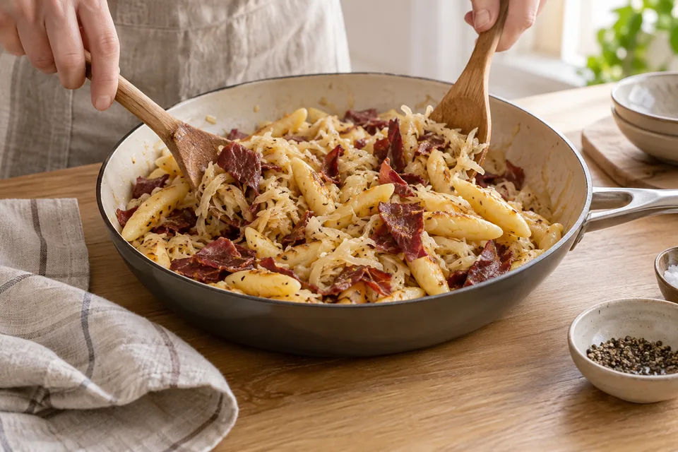 Schupfnudeln mit Sauerkraut und Pastırma – Zubereitungsschritt 4