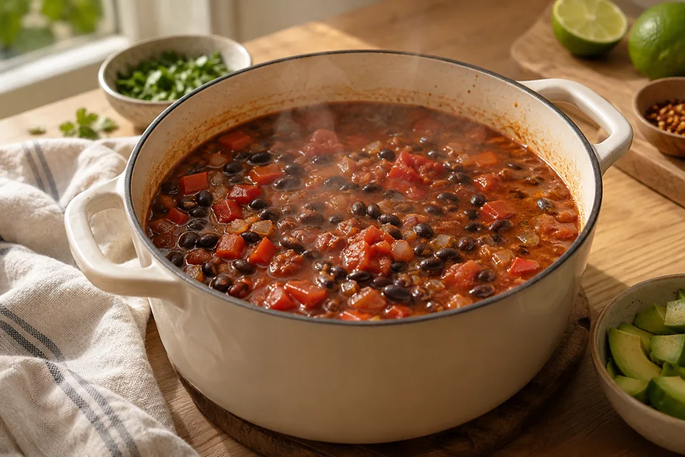 Schwarze Bohnensuppe mit Limette – Einblick in Zubereitungsschritt 2