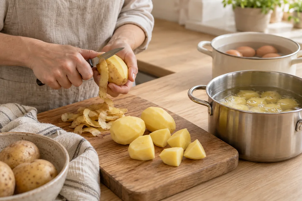 Senfeier mit Salzkartoffeln – Zubereitungsschritt 1