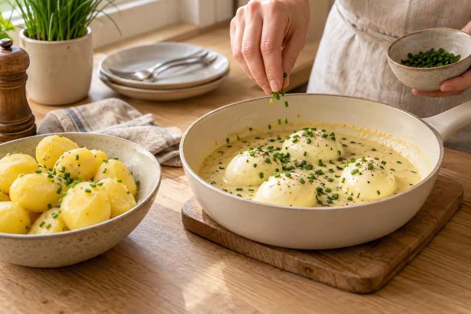 Senfeier mit Salzkartoffeln – Zubereitungsschritt 4