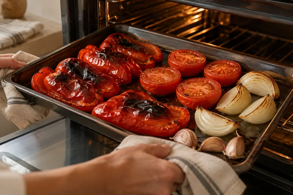 Slata Mechouia – gegrillter Paprika-Tomaten-Salat: Gemüse unter den Grill geben.