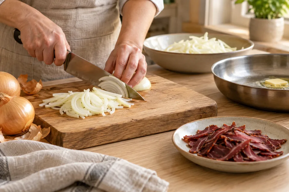 Zwiebelkuchen mit Pastırma – Zubereitungsschritt 2