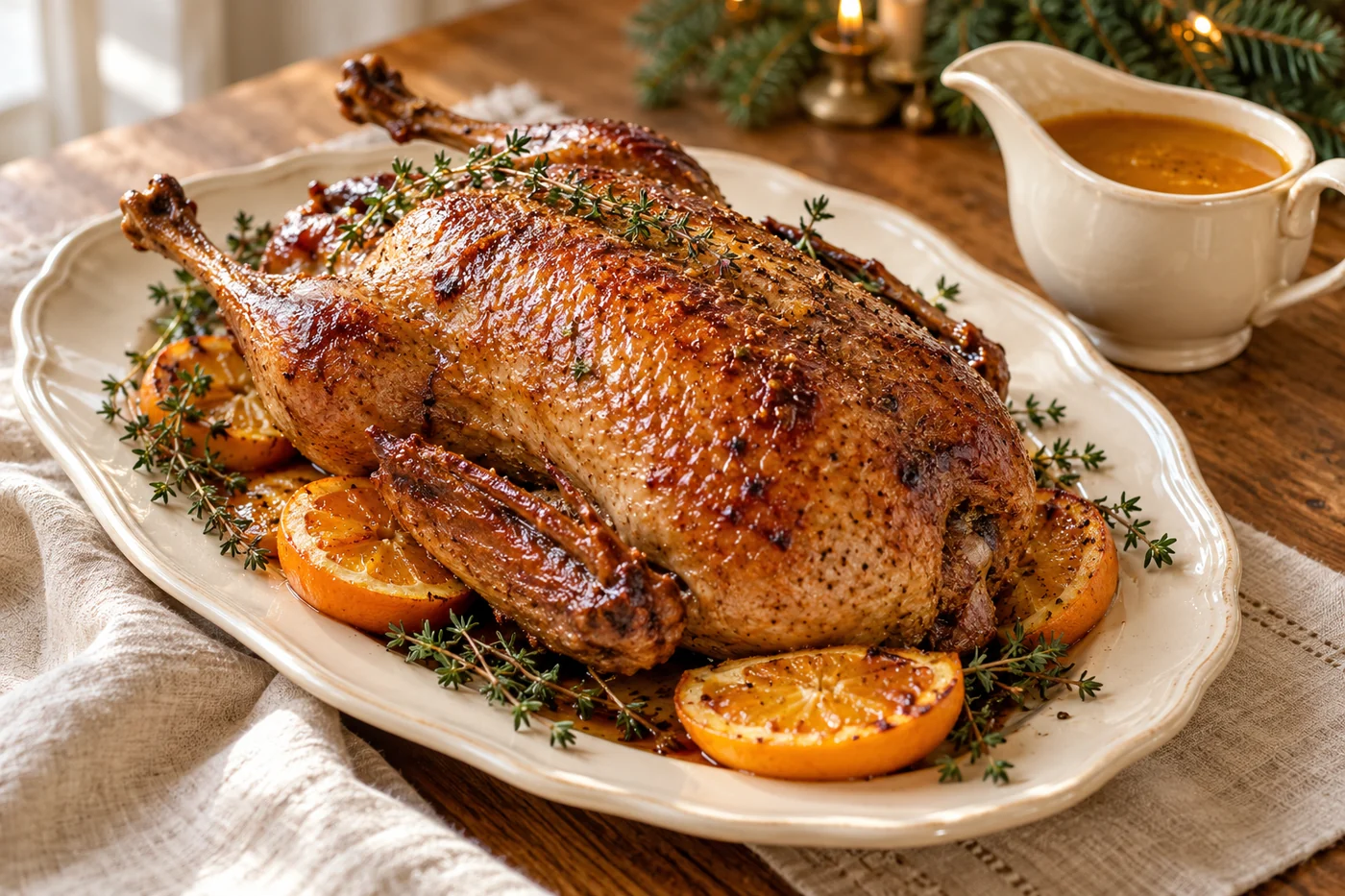 Knusprige Weihnachtsente mit Orangensauce